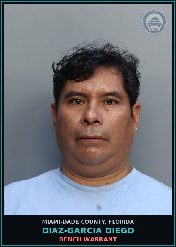 Booking mugshot of DIAZ-GARCIA DIEGO in Miami-Dade County