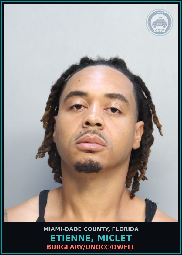 Booking mugshot of ETIENNE, MICLET in Miami-Dade County