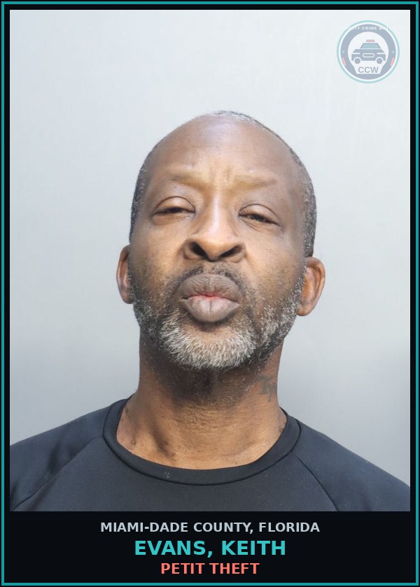 Booking mugshot of EVANS, KEITH in Miami-Dade County