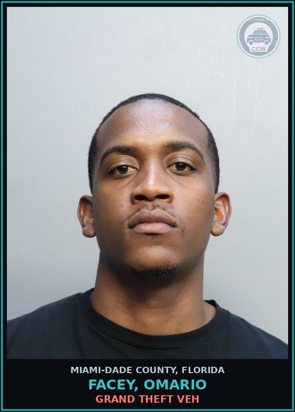 Booking mugshot of FACEY, OMARIO in Miami-Dade County