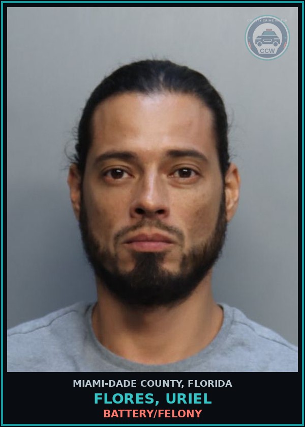Booking mugshot of FLORES, URIEL in Miami-Dade County