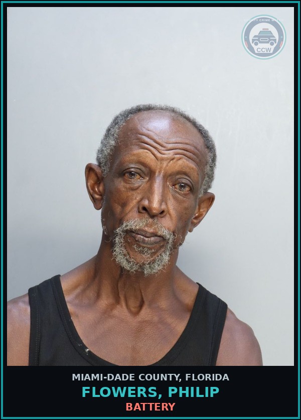 Booking mugshot of FLOWERS, PHILIP in Miami-Dade County