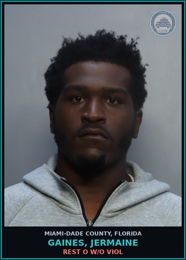 Booking mugshot of GAINES, JERMAINE in Miami-Dade County