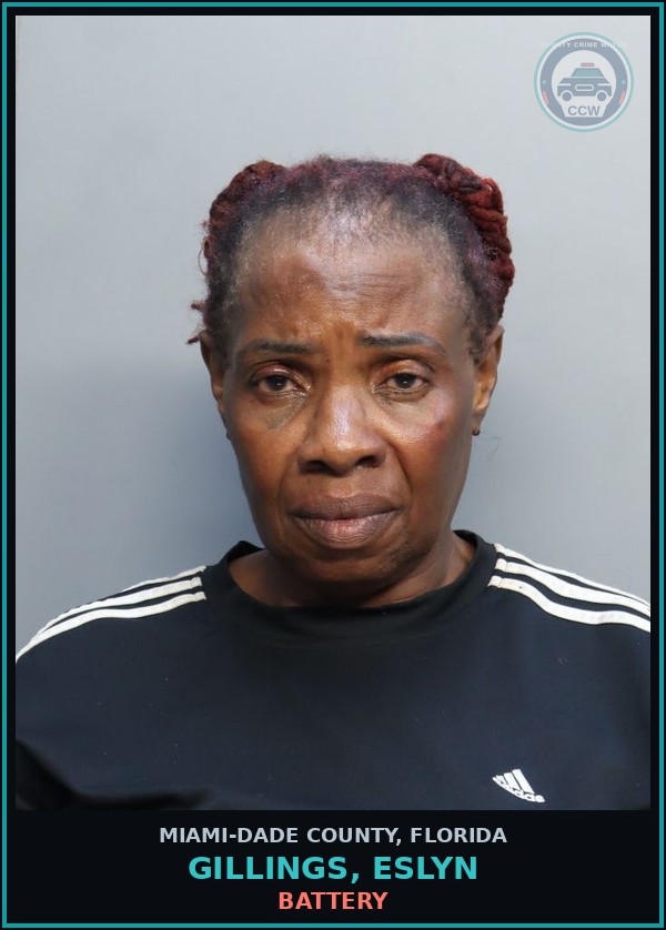Booking mugshot of GILLINGS, ESLYN in Miami-Dade County