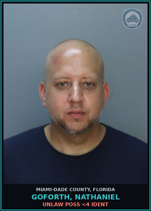 Booking mugshot of GOFORTH, NATHANIEL in Miami-Dade County