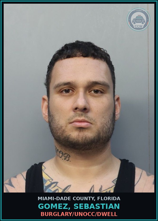Booking mugshot of GOMEZ, SEBASTIAN in Miami-Dade County