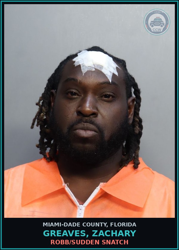 Booking mugshot of GREAVES, ZACHARY in Miami-Dade County