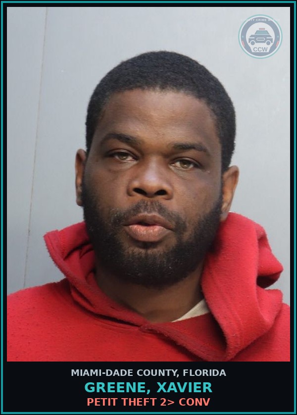 Booking mugshot of GREENE, XAVIER in Miami-Dade County