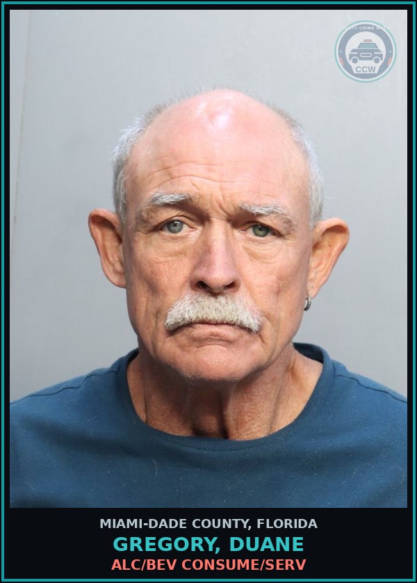 Booking mugshot of GREGORY, DUANE in Miami-Dade County