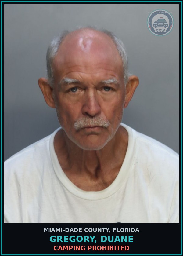 Booking mugshot of GREGORY, DUANE in Miami-Dade County