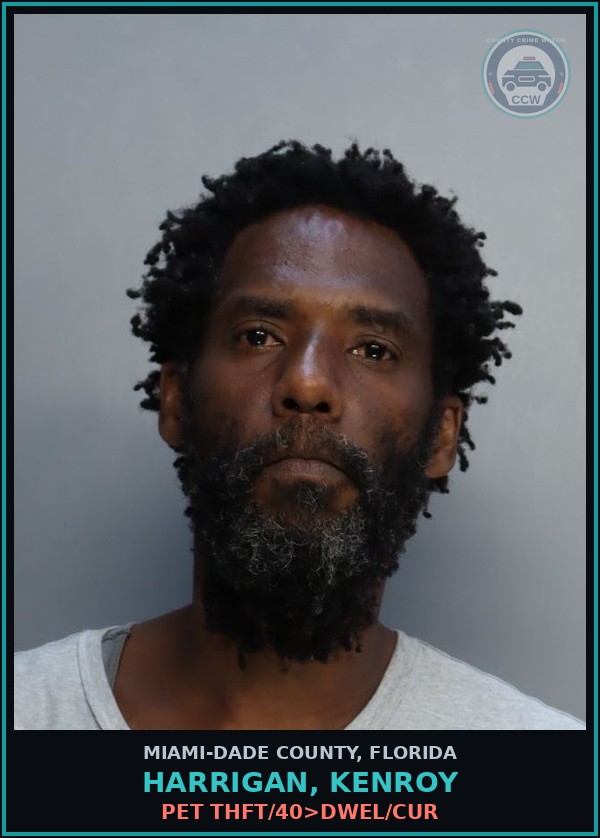 Booking mugshot of HARRIGAN, KENROY in Miami-Dade County