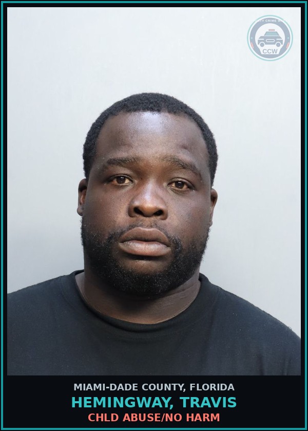 Booking mugshot of HEMINGWAY, TRAVIS in Miami-Dade County