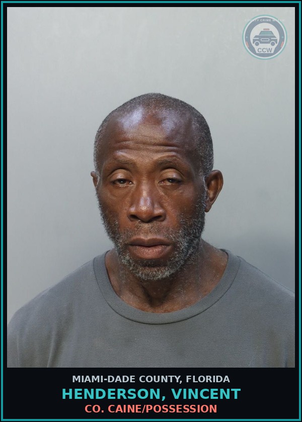Booking mugshot of HENDERSON, VINCENT in Miami-Dade County