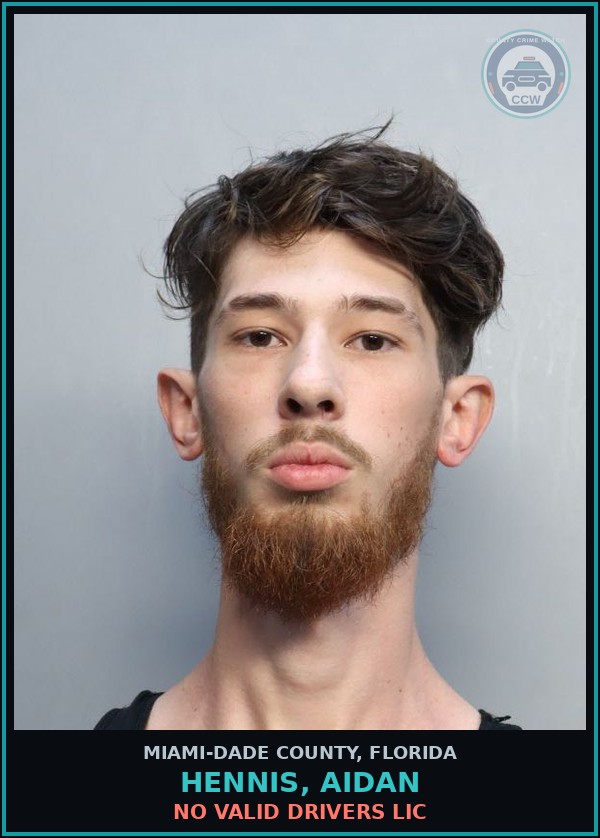 Booking mugshot of HENNIS, AIDAN in Miami-Dade County