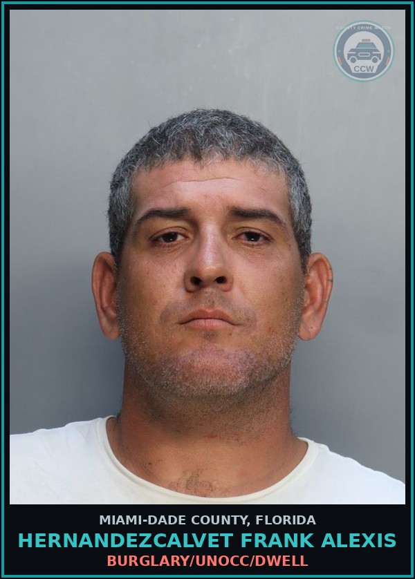 Booking mugshot of HERNANDEZCALVET FRANK  ALEXIS in Miami-Dade County