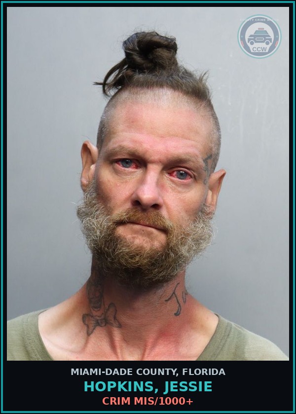 Booking mugshot of HOPKINS, JESSIE in Miami-Dade County