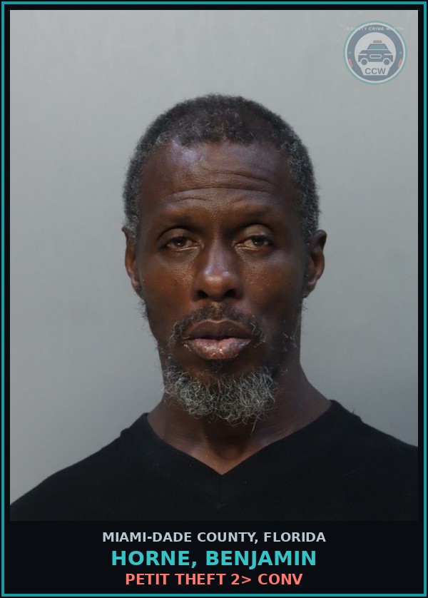Booking mugshot of HORNE, BENJAMIN in Miami-Dade County