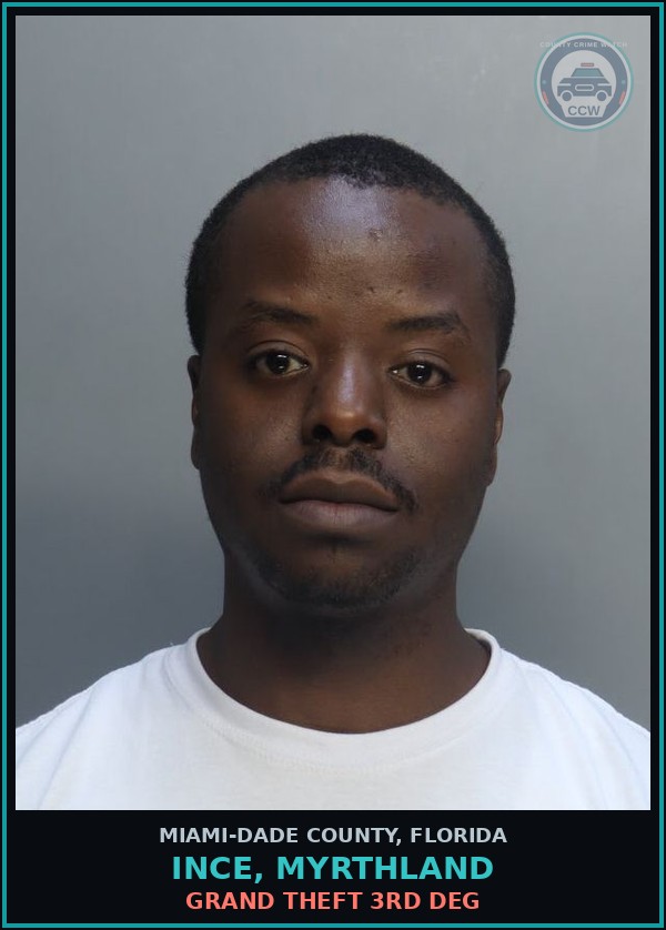 Booking mugshot of INCE, MYRTHLAND in Miami-Dade County