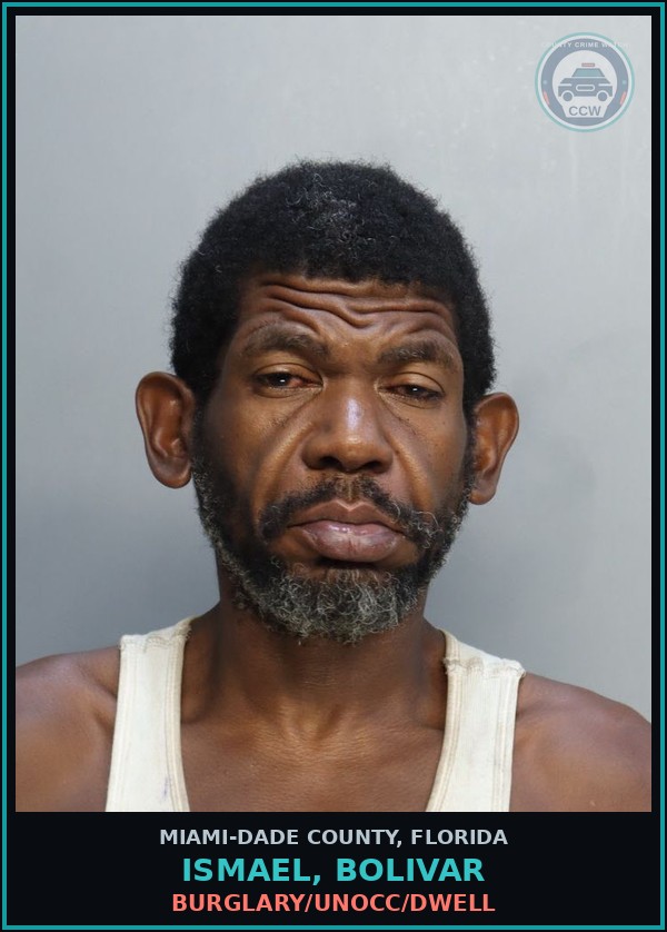 Booking mugshot of ISMAEL, BOLIVAR in Miami-Dade County