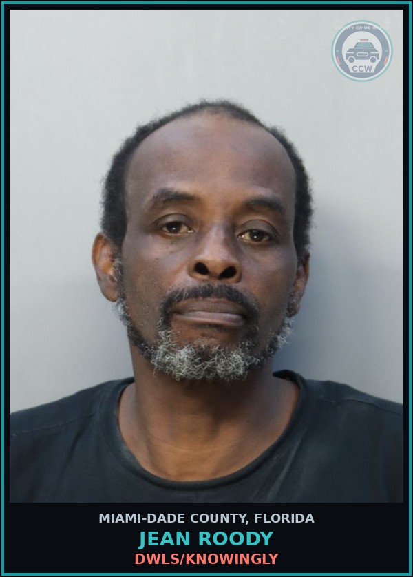 Booking mugshot of JEAN ROODY in Miami-Dade County