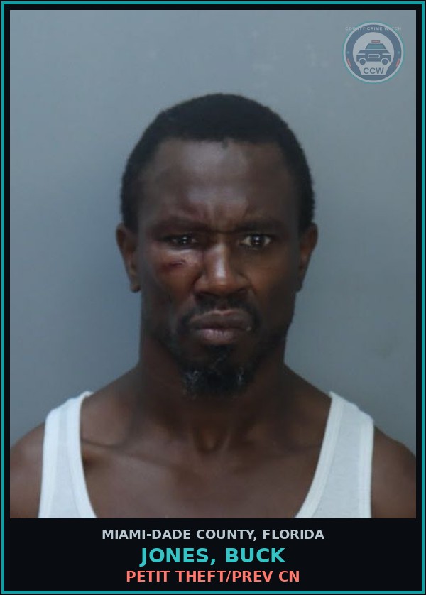 Booking mugshot of JONES, BUCK in Miami-Dade County