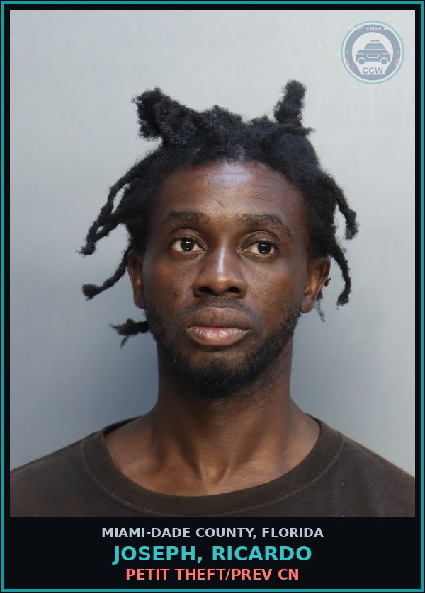 Booking mugshot of JOSEPH, RICARDO in Miami-Dade County