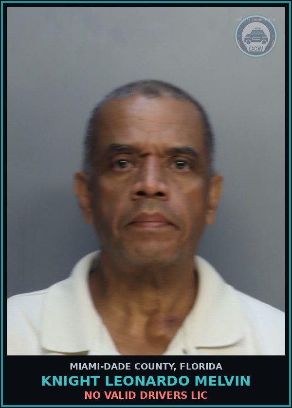 Booking mugshot of KNIGHT LEONARDO  MELVIN in Miami-Dade County