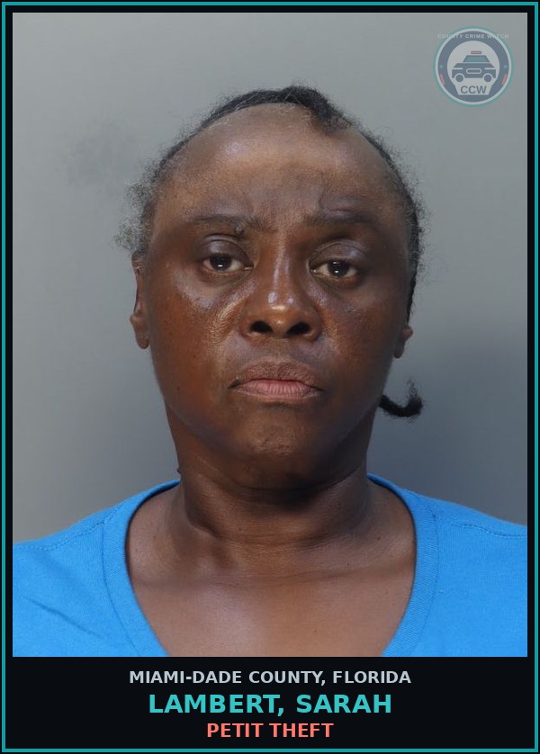 Booking mugshot of LAMBERT, SARAH in Miami-Dade County