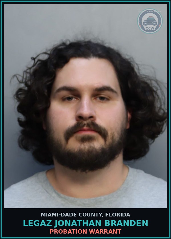 Booking mugshot of LEGAZ JONATHAN  BRANDEN in Miami-Dade County