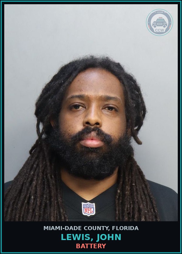 Booking mugshot of LEWIS, JOHN in Miami-Dade County