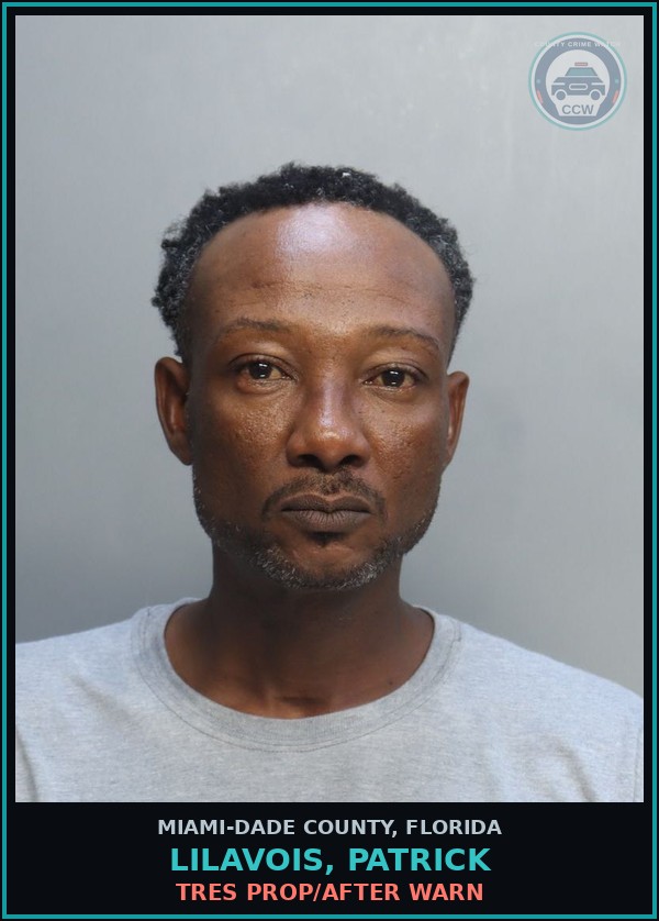Booking mugshot of LILAVOIS, PATRICK in Miami-Dade County