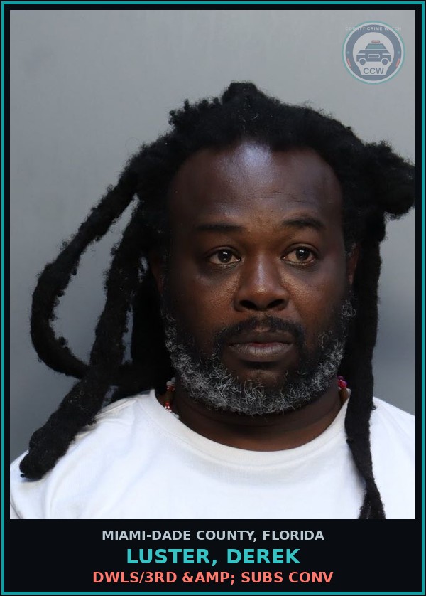 Booking mugshot of LUSTER, DEREK in Miami-Dade County