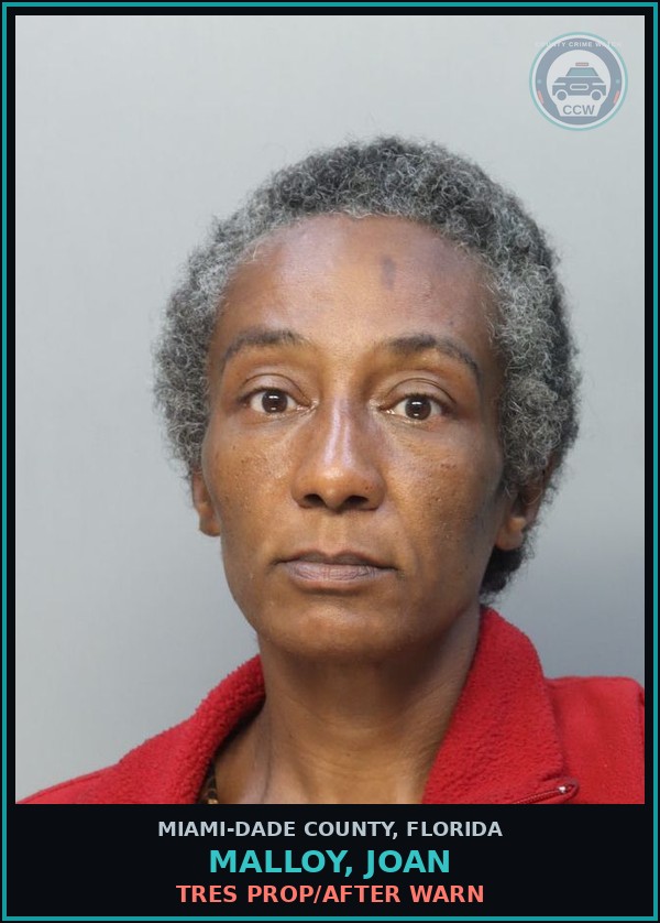 Booking mugshot of MALLOY, JOAN in Miami-Dade County
