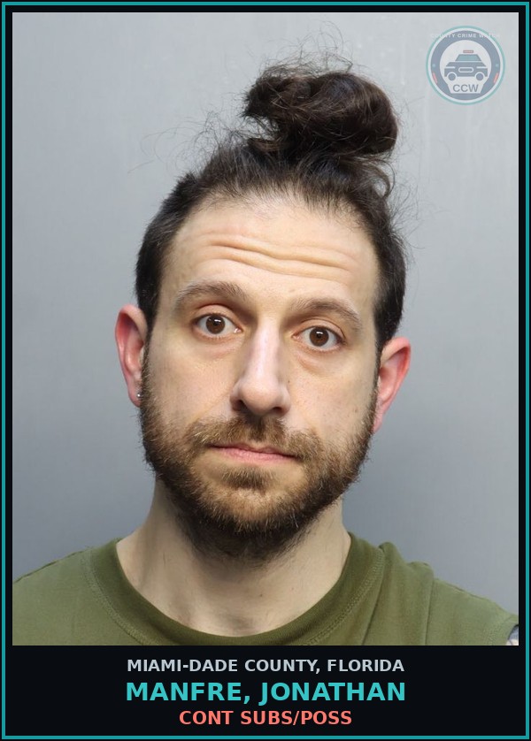 Booking mugshot of MANFRE, JONATHAN in Miami-Dade County