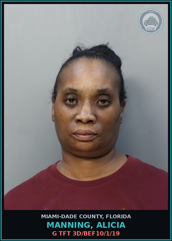 Booking mugshot of MANNING, ALICIA in Miami-Dade County