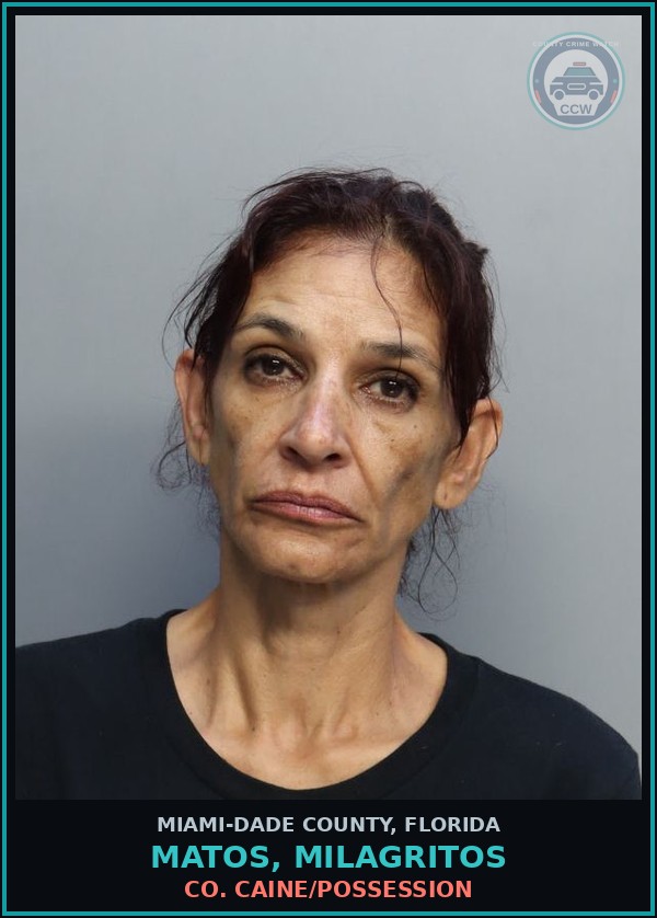 Booking mugshot of MATOS, MILAGRITOS in Miami-Dade County