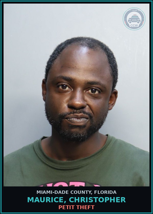 Booking mugshot of MAURICE, CHRISTOPHER in Miami-Dade County