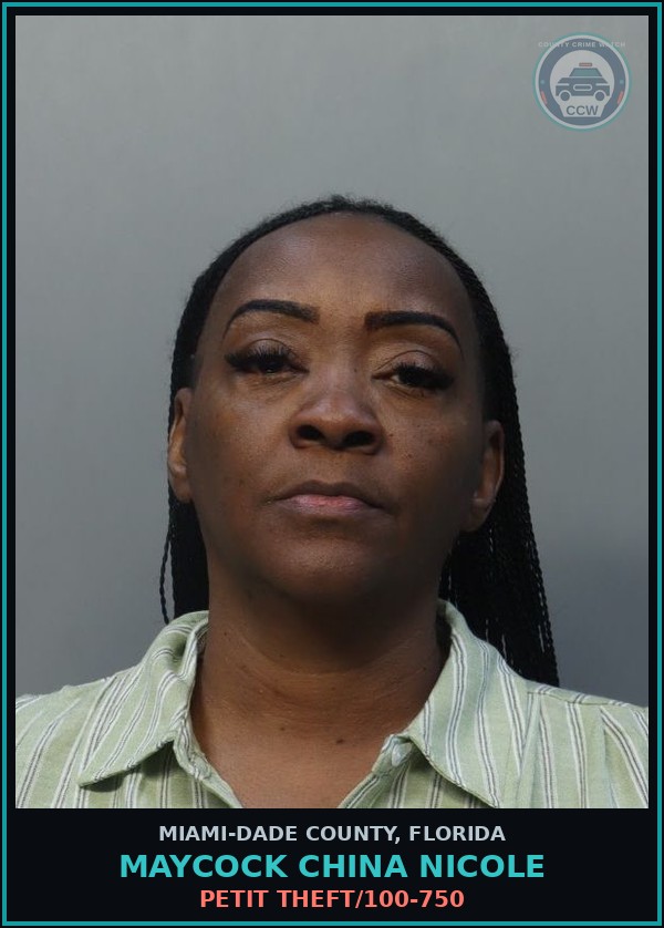 Booking mugshot of MAYCOCK CHINA  NICOLE in Miami-Dade County