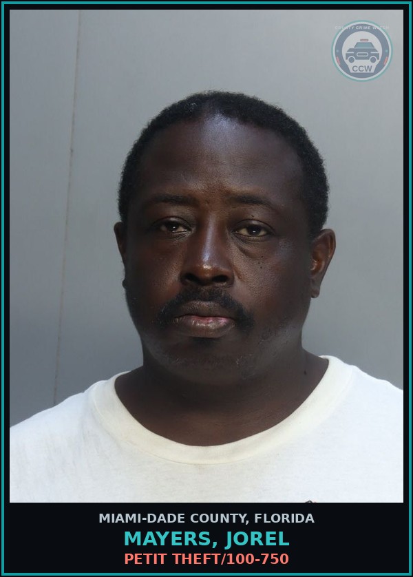 Booking mugshot of MAYERS, JOREL in Miami-Dade County