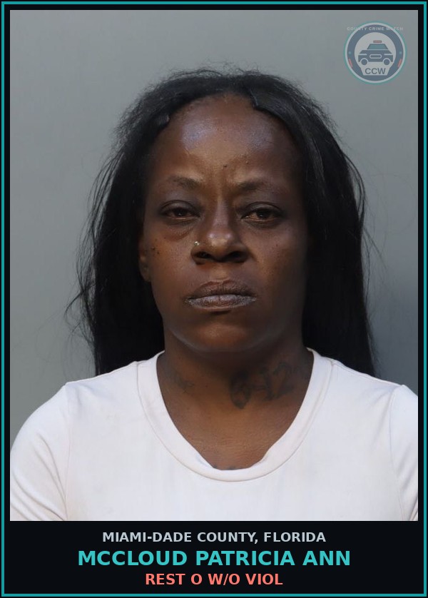 Booking mugshot of MCCLOUD PATRICIA  ANN in Miami-Dade County