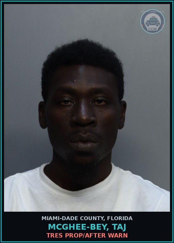 Booking mugshot of MCGHEE-BEY, TAJ in Miami-Dade County