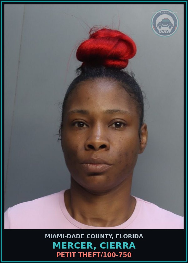 Booking mugshot of MERCER, CIERRA in Miami-Dade County