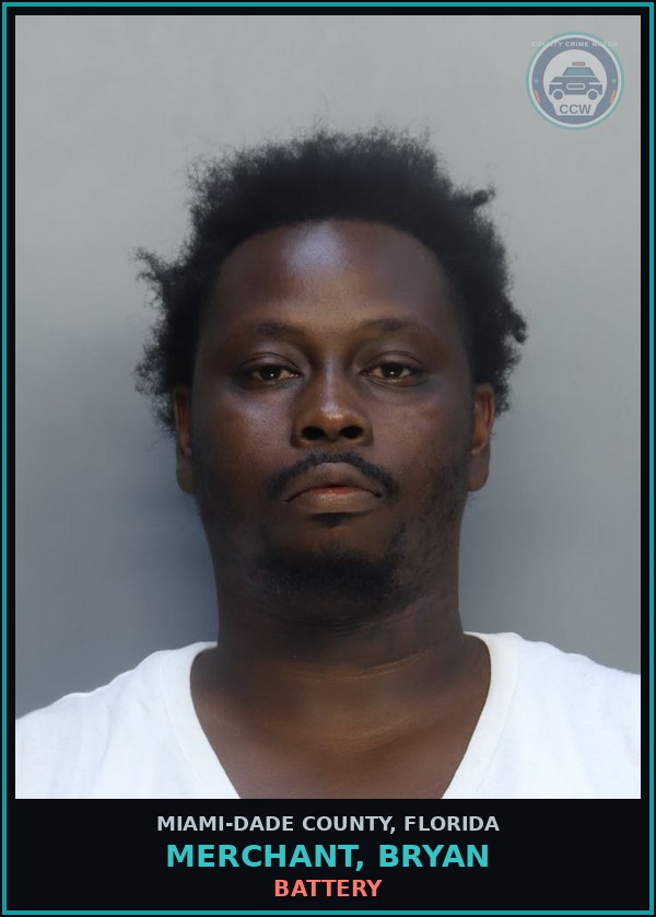 Booking mugshot of MERCHANT, BRYAN in Miami-Dade County