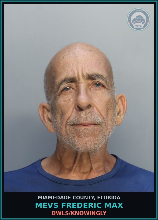 Booking mugshot of MEVS FREDERIC  MAX in Miami-Dade County