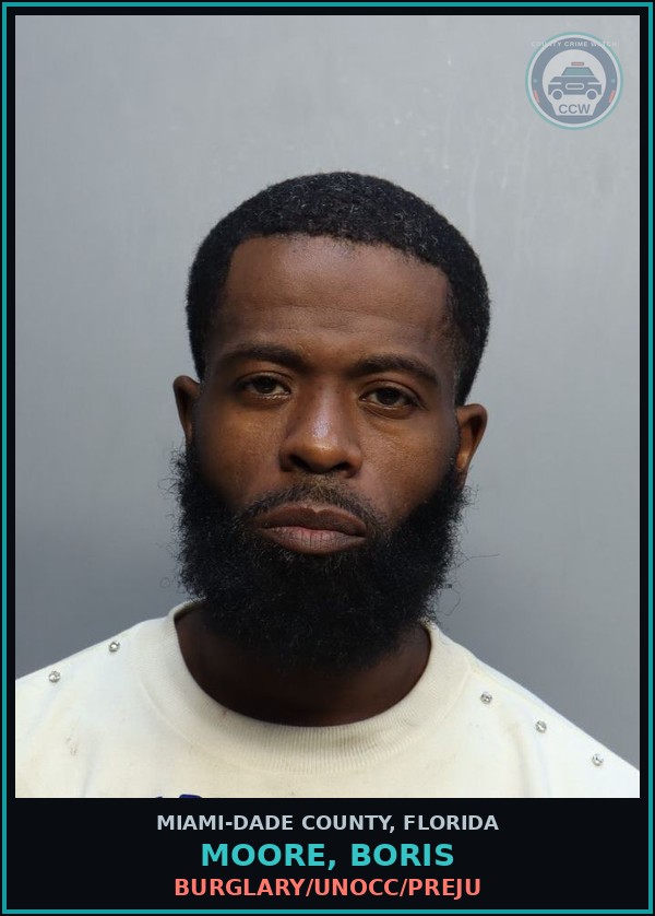 Booking mugshot of MOORE, BORIS in Miami-Dade County