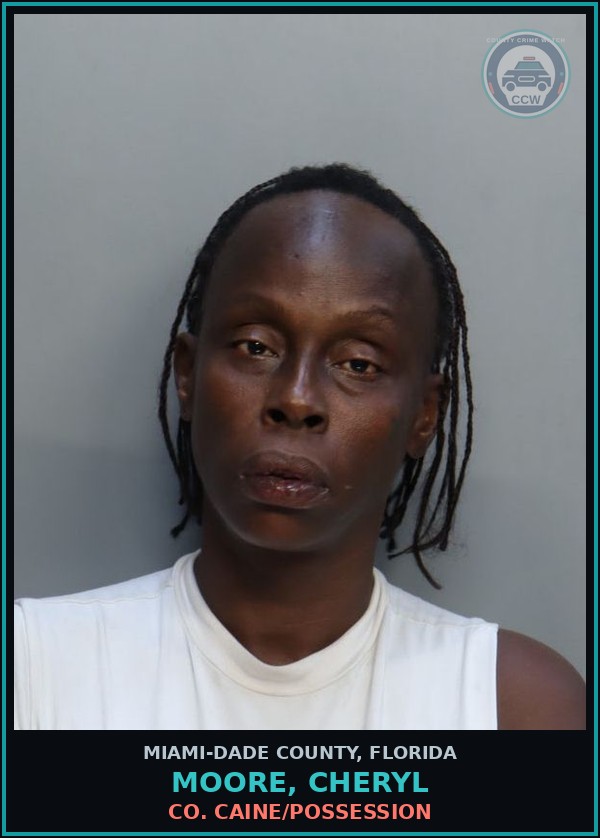 Booking mugshot of MOORE, CHERYL in Miami-Dade County