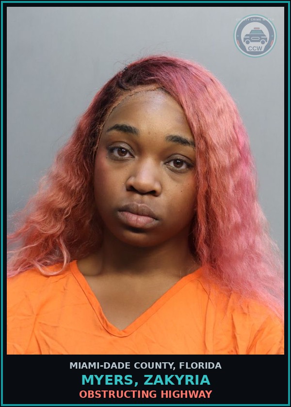 Booking mugshot of MYERS, ZAKYRIA in Miami-Dade County