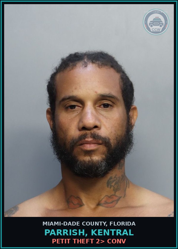 Booking mugshot of PARRISH, KENTRAL in Miami-Dade County