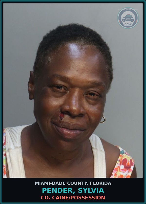 Booking mugshot of PENDER, SYLVIA in Miami-Dade County