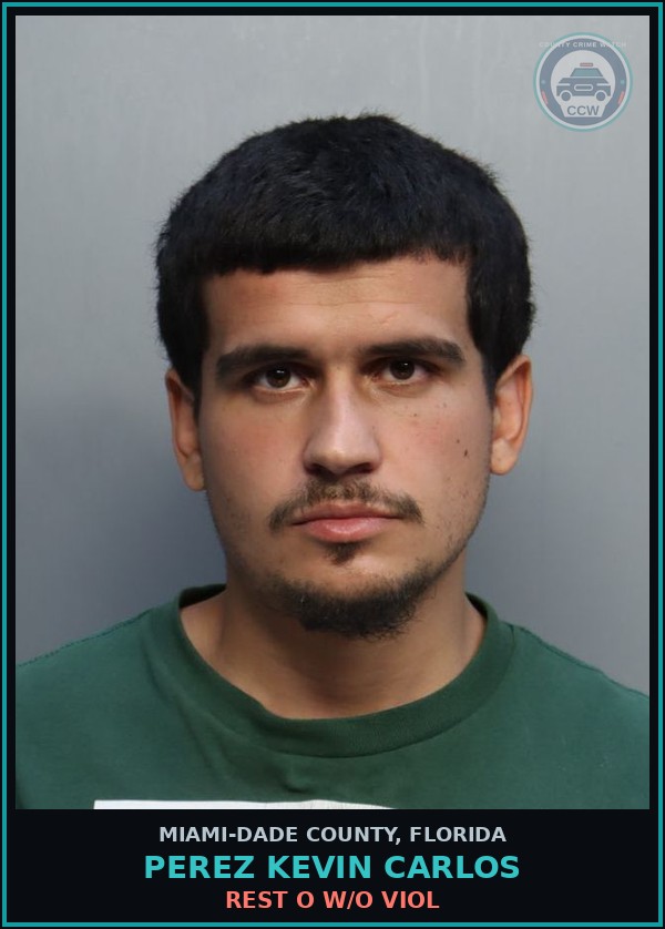 Booking mugshot of PEREZ KEVIN  CARLOS in Miami-Dade County